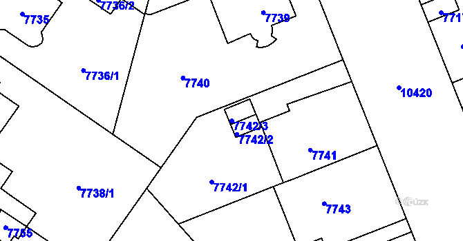 Parcela st. 7742/3 v KÚ Plzeň, Katastrální mapa