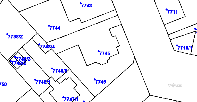Parcela st. 7745 v KÚ Plzeň, Katastrální mapa