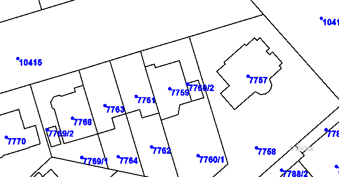 Parcela st. 7759 v KÚ Plzeň, Katastrální mapa