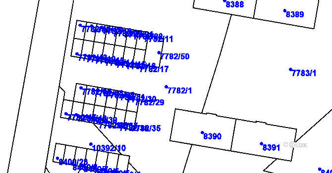 Parcela st. 7782/1 v KÚ Plzeň, Katastrální mapa