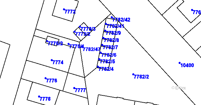 Parcela st. 7782/6 v KÚ Plzeň, Katastrální mapa