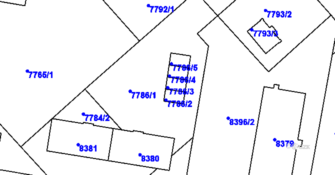 Parcela st. 7786/3 v KÚ Plzeň, Katastrální mapa