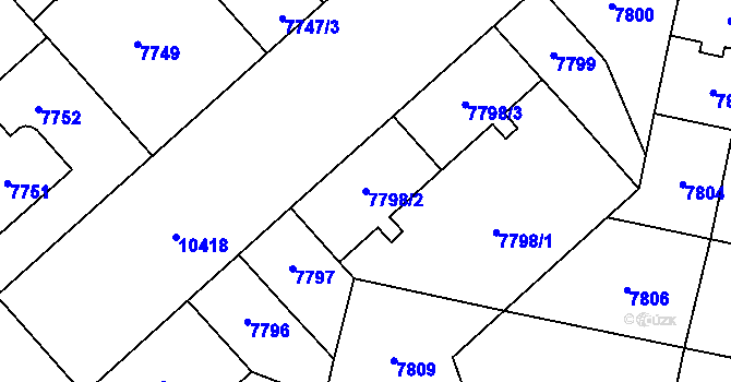 Parcela st. 7798/2 v KÚ Plzeň, Katastrální mapa
