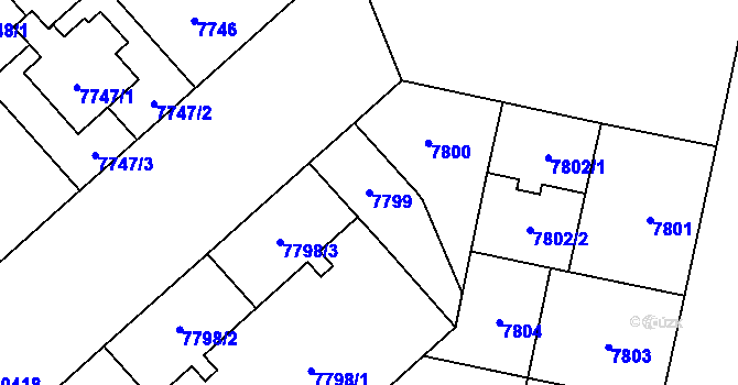 Parcela st. 7799 v KÚ Plzeň, Katastrální mapa