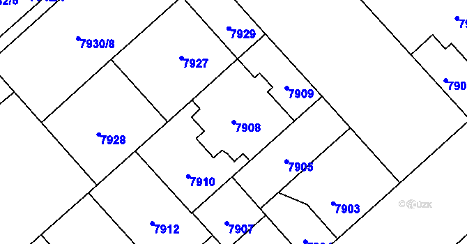 Parcela st. 7908 v KÚ Plzeň, Katastrální mapa