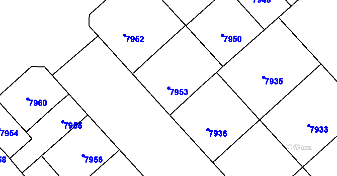 Parcela st. 7953 v KÚ Plzeň, Katastrální mapa