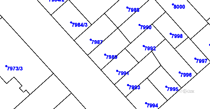 Parcela st. 7989 v KÚ Plzeň, Katastrální mapa