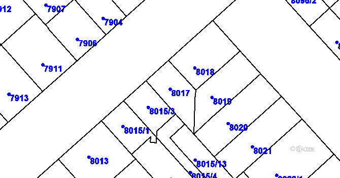 Parcela st. 8017 v KÚ Plzeň, Katastrální mapa