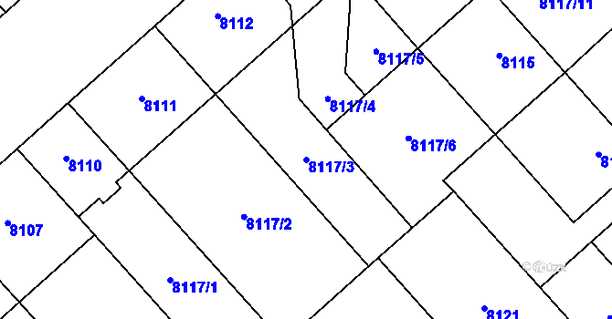 Parcela st. 8117/3 v KÚ Plzeň, Katastrální mapa
