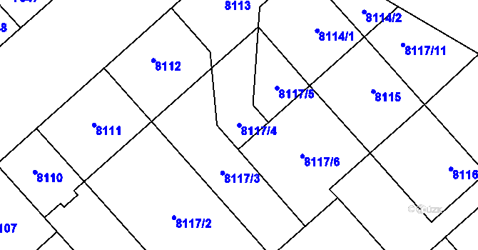 Parcela st. 8117/4 v KÚ Plzeň, Katastrální mapa