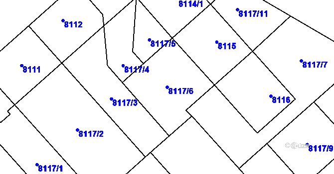 Parcela st. 8117/6 v KÚ Plzeň, Katastrální mapa