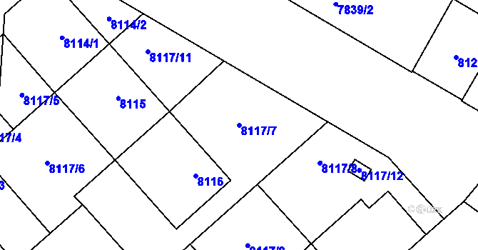 Parcela st. 8117/7 v KÚ Plzeň, Katastrální mapa