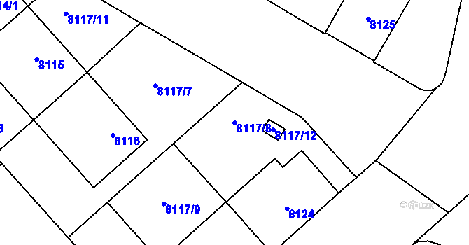 Parcela st. 8117/8 v KÚ Plzeň, Katastrální mapa