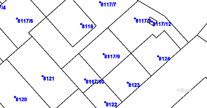 Parcela st. 8117/9 v KÚ Plzeň, Katastrální mapa