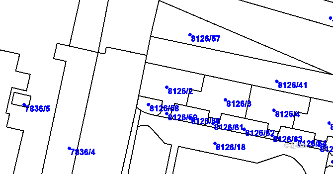 Parcela st. 8126/2 v KÚ Plzeň, Katastrální mapa