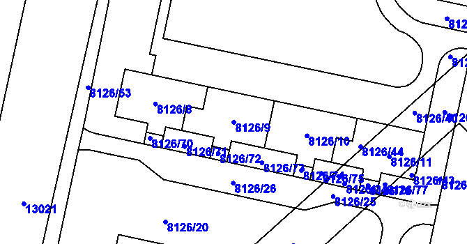 Parcela st. 8126/9 v KÚ Plzeň, Katastrální mapa