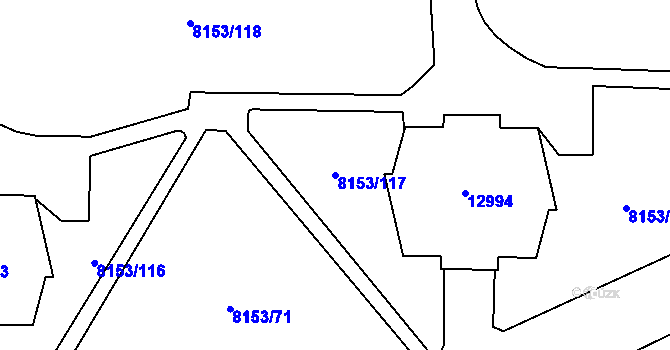 Parcela st. 8153/117 v KÚ Plzeň, Katastrální mapa
