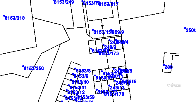 Parcela st. 8153/173 v KÚ Plzeň, Katastrální mapa