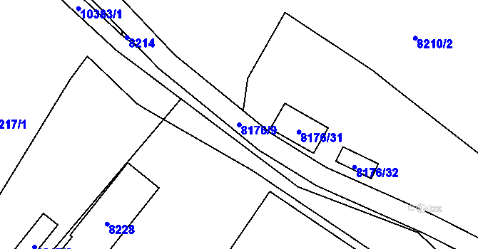 Parcela st. 8176/9 v KÚ Plzeň, Katastrální mapa