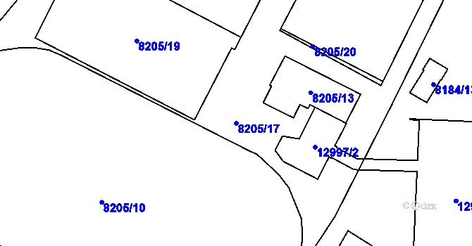 Parcela st. 8205/17 v KÚ Plzeň, Katastrální mapa