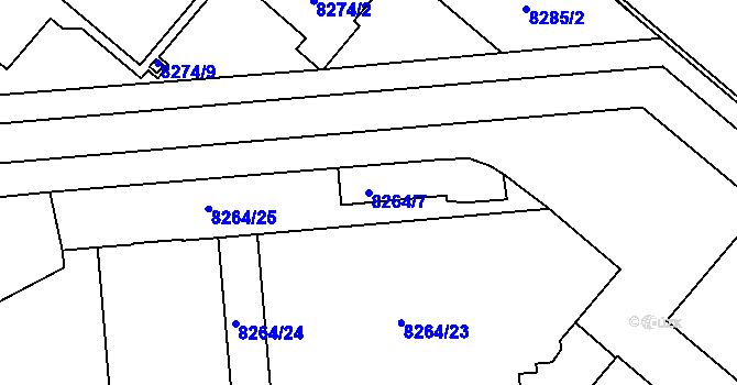 Parcela st. 8264/7 v KÚ Plzeň, Katastrální mapa
