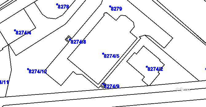 Parcela st. 8274/5 v KÚ Plzeň, Katastrální mapa