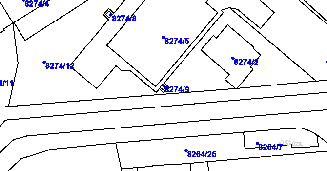 Parcela st. 8274/9 v KÚ Plzeň, Katastrální mapa