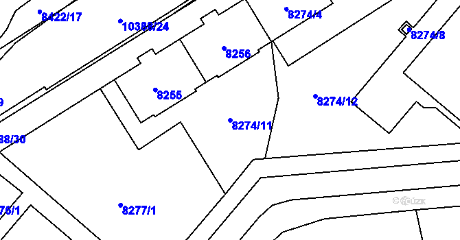 Parcela st. 8274/11 v KÚ Plzeň, Katastrální mapa