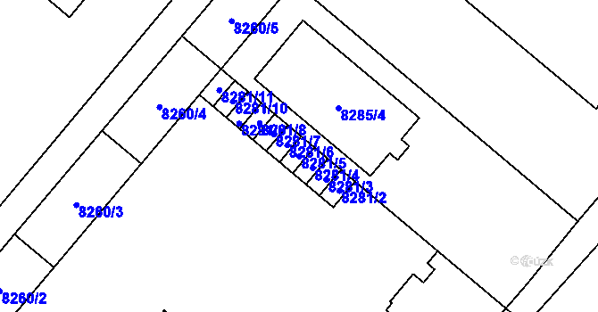 Parcela st. 8281/5 v KÚ Plzeň, Katastrální mapa
