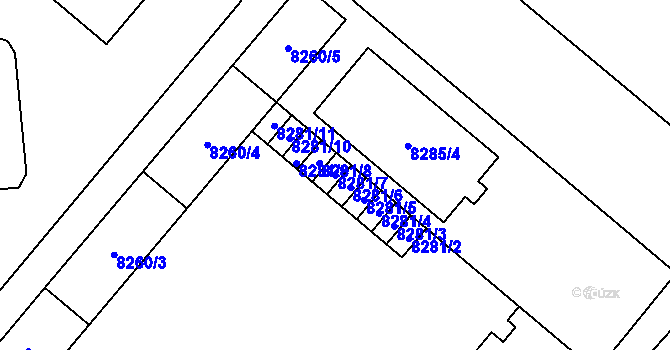 Parcela st. 8281/7 v KÚ Plzeň, Katastrální mapa
