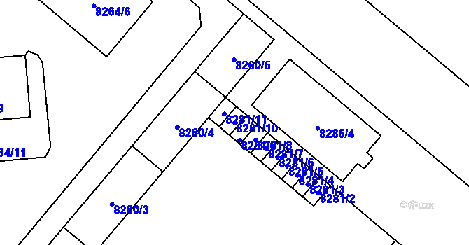 Parcela st. 8281/10 v KÚ Plzeň, Katastrální mapa