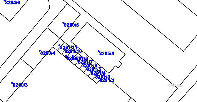 Parcela st. 8285/4 v KÚ Plzeň, Katastrální mapa
