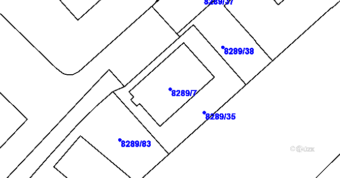 Parcela st. 8289/7 v KÚ Plzeň, Katastrální mapa