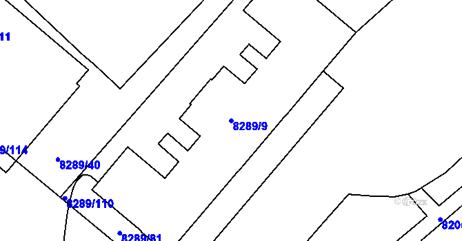 Parcela st. 8289/9 v KÚ Plzeň, Katastrální mapa