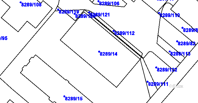 Parcela st. 8289/14 v KÚ Plzeň, Katastrální mapa