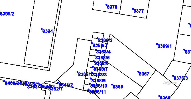 Parcela st. 8368/4 v KÚ Plzeň, Katastrální mapa