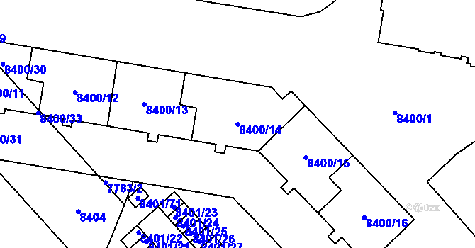 Parcela st. 8400/14 v KÚ Plzeň, Katastrální mapa