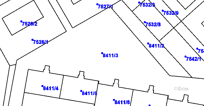 Parcela st. 8411/3 v KÚ Plzeň, Katastrální mapa