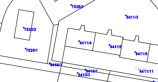 Parcela st. 8411/4 v KÚ Plzeň, Katastrální mapa