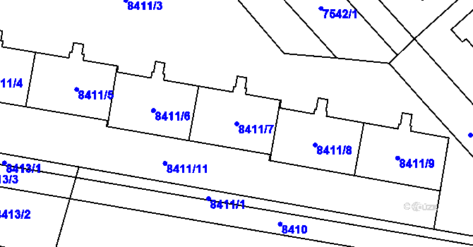 Parcela st. 8411/7 v KÚ Plzeň, Katastrální mapa