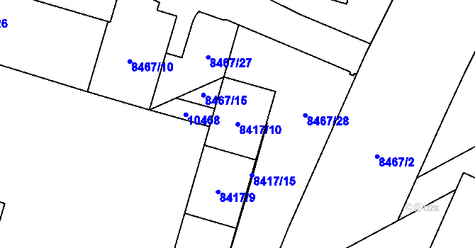 Parcela st. 8417/10 v KÚ Plzeň, Katastrální mapa