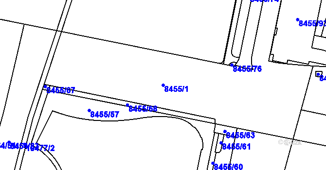 Parcela st. 8455/1 v KÚ Plzeň, Katastrální mapa