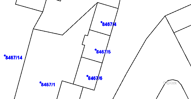 Parcela st. 8467/5 v KÚ Plzeň, Katastrální mapa