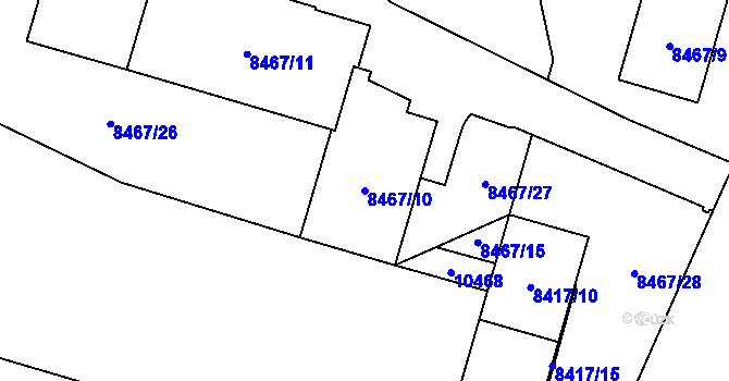 Parcela st. 8467/10 v KÚ Plzeň, Katastrální mapa