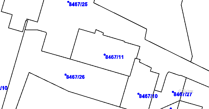Parcela st. 8467/11 v KÚ Plzeň, Katastrální mapa