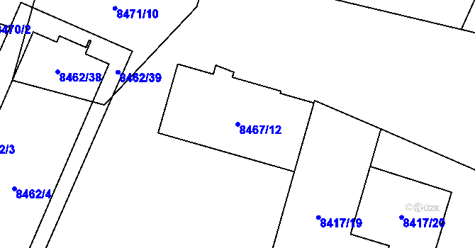 Parcela st. 8467/12 v KÚ Plzeň, Katastrální mapa