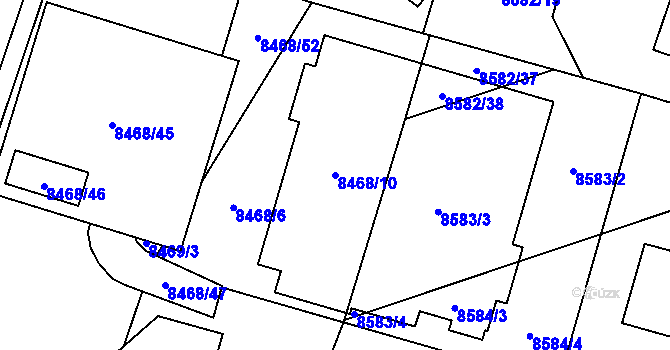 Parcela st. 8468/10 v KÚ Plzeň, Katastrální mapa