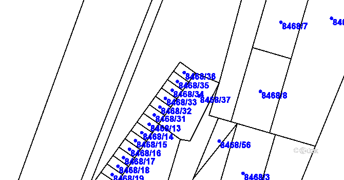 Parcela st. 8468/34 v KÚ Plzeň, Katastrální mapa