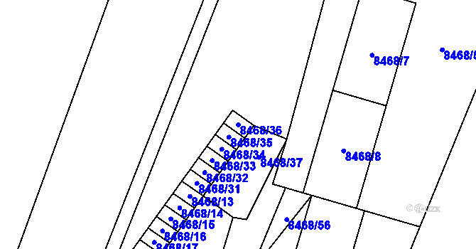 Parcela st. 8468/36 v KÚ Plzeň, Katastrální mapa