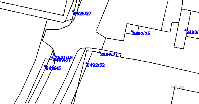 Parcela st. 8492/27 v KÚ Plzeň, Katastrální mapa